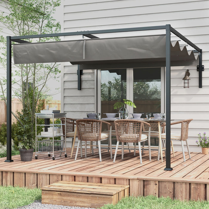 Lean-to Pergola 2x3m - Metal Frame with Retractable Canopy for Outdoor Shelter - Ideal for Backyard Grilling, Garden Relaxation, and Patio Deck Enhancement