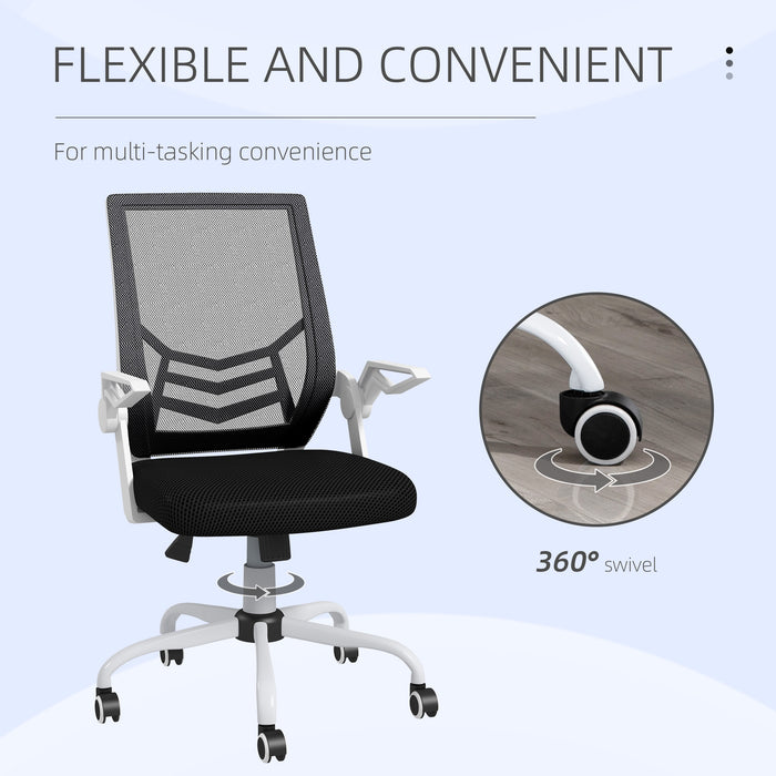Ergonomic Mesh Office Chair with Flip-up Armrests - Lumbar Support and Smooth-Rolling Swivel Wheels - Comfortable Seating for Home Office and Desk Work