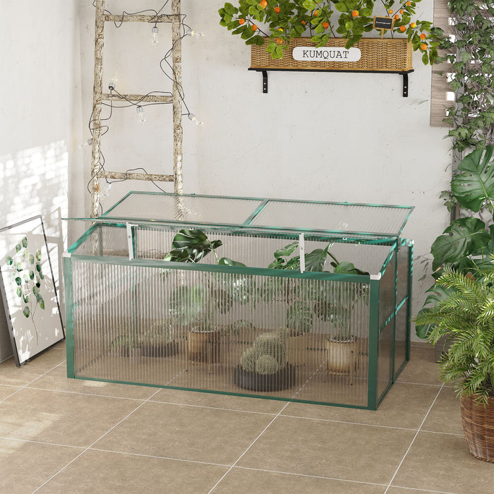 Aluminium & Polycarbonate Cold Frame Greenhouse - Adjustable Top for Optimal Plant Growth, Robust 130x70x61cm Structure - Ideal for Cultivating Flowers & Vegetables