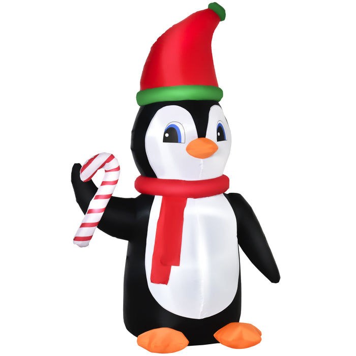 Inflatable 2.5m Christmas Penguin with Candy Cane - LED-Lit Blow-Up Yard Decor - Perfect for Holiday Outdoor Display