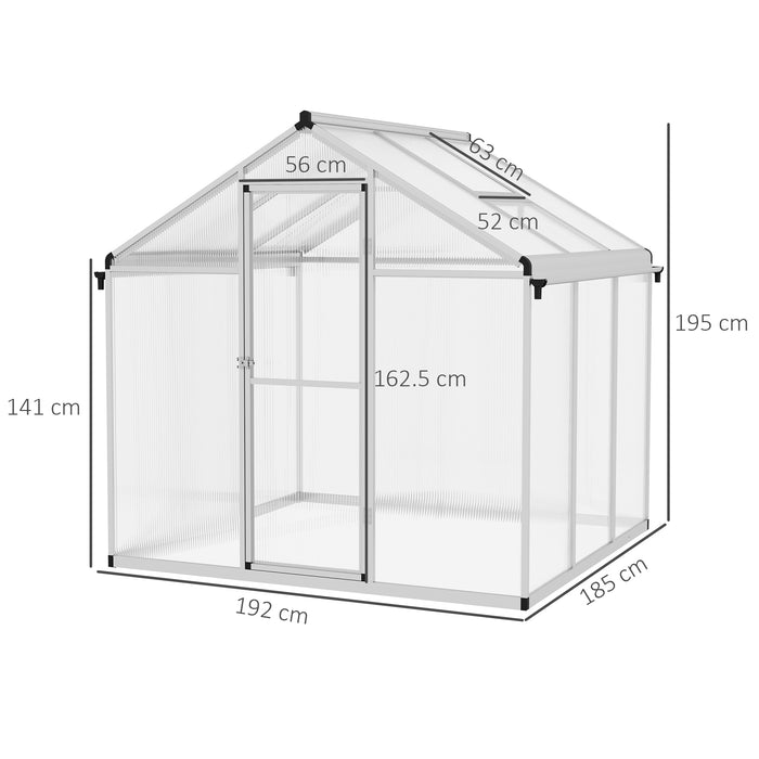 Large 6x6ft Polycarbonate Greenhouse - Durable Walk-In Plant Grow House with Rain Gutters and Window - Ideal for Gardeners and Year-Round Plant Cultivation