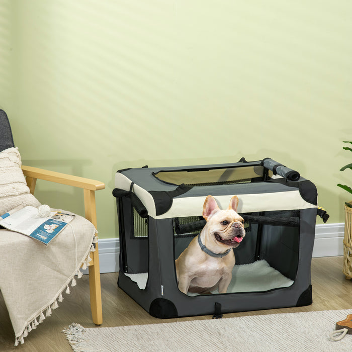 Foldable 70cm Pet Carrier - Durable Dog and Cat Travel Bag with Comfy Cushion - Ideal for Miniature and Small Pets on the Go, Grey