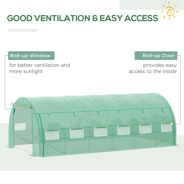 Polytunnel Walk-in Greenhouse - Sturdy Grow House Tent with Roll-up Sidewalls, Zipped Entrance, 12 Ventilated Windows - Spacious 6x3x2m for Plant Protection & Optimized Growth