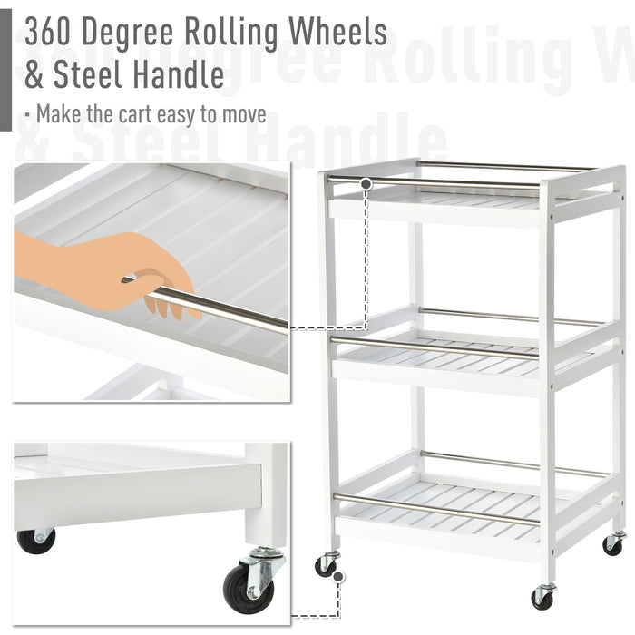 3-Tier Home Trolley - Kitchen and Living Room Storage Organizer with Steel Bars and 4 Rolling Wheels - Space-Saving Mobile Utility Cart for Household Use