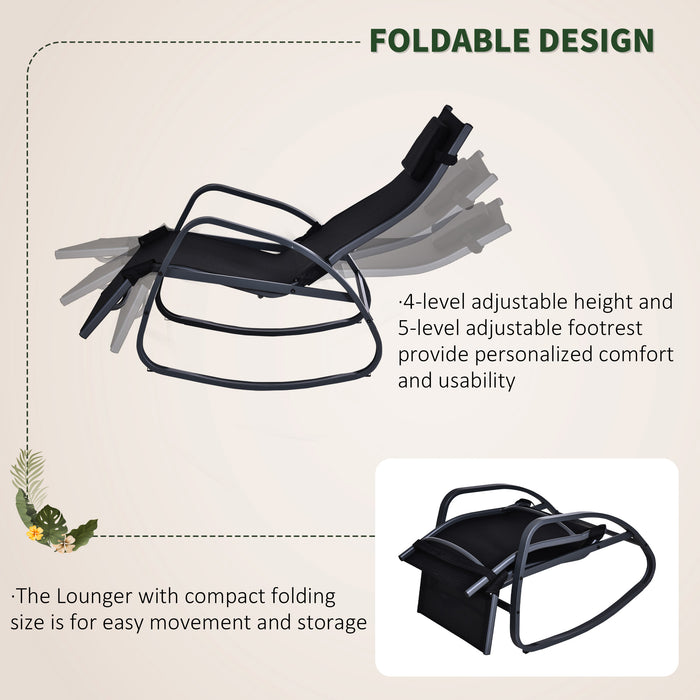 Zero Gravity Rocker Patio Chair - Adjustable Reclining Outdoor Lounger with Pillow and Footrest, Texteline Fabric - Perfect for Garden Relaxation and Comfort