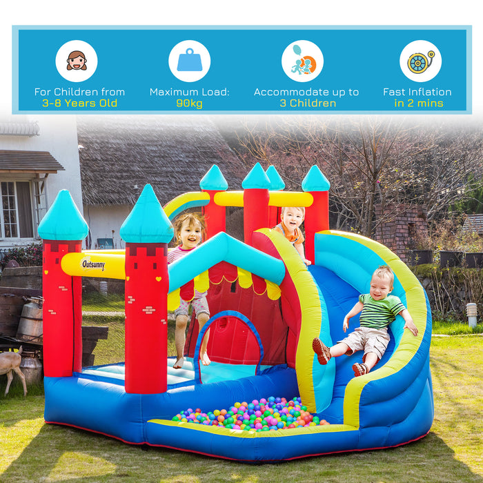 4-in-1 Bouncy Castle with Trampoline - Large Inflatable Playhouse with Slide, Climbing Wall, and Water Pool - Outdoor Fun for Children Ages 3-8
