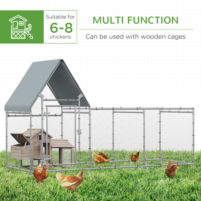 Large Walk-In Chicken Run - Galvanized Hen Poultry Cage with Water-Resistant Cover - Spacious Outdoor Rabbit Hutch and Metal Enclosure