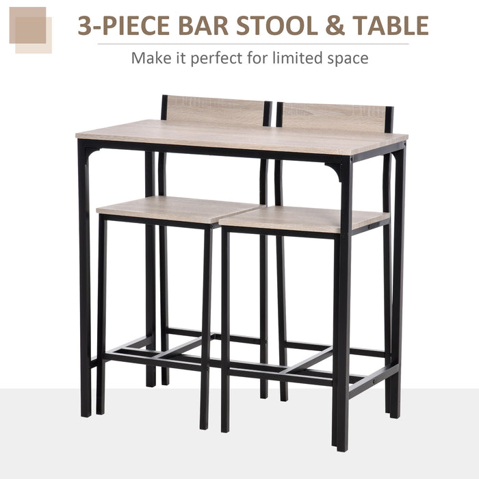 Industrial 3-Piece Table & Stool Set - Oak-Tone MDF Panels with Sturdy Metal Frame, Space-Saving Design - Perfect for Small Apartments and Lofts