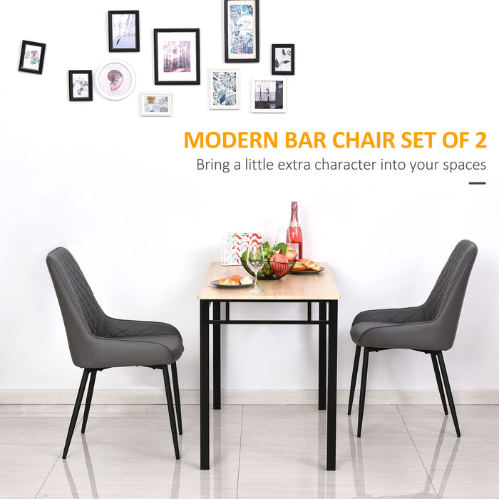 Quilted PU Leather Dining Chair Pair - Stylish Metal Frame with Protective Foot Caps in Executive Grey - Modern Home Seating for Dining Comfort