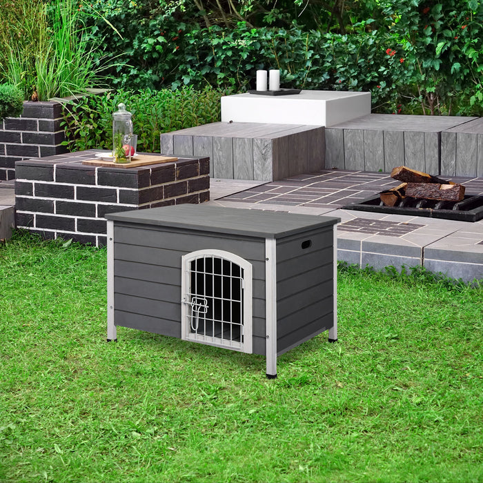 Wooden Dog Crate Kennel with Lockable Door - Small Pet House, Openable Top, Durable Construction in Gray - Ideal for Dogs and Small Animals Security and Comfort