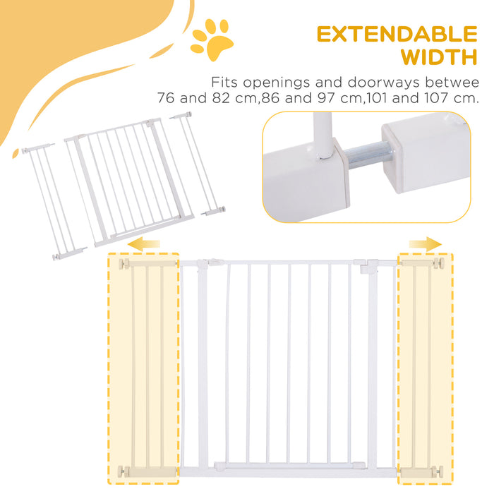 Adjustable Metal Pet Safety Gate - Pressure-Mounted Dog Barrier, Extends 72-107cm Wide - Ideal for Pet Containment and Home Safety