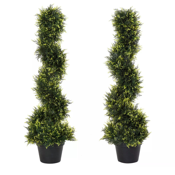Artificial Spiral Topiary Trees 90cm - Set of 2 Lifelike Faux Greenery with Pots for Indoor/Outdoor Decor - Perfect for Home, Office, and Garden Enhancements
