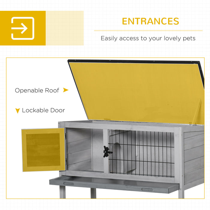Rabbit Haven - Weatherproof Elevated Fir Wood Hutch in Grey - Perfect Outdoor Shelter for Bunnies