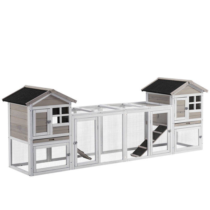 Double-Decker Rabbit & Guinea Pig Hutch with Run Box - 2-in-1 Wooden Small Animal Shelter, Slide-Out Tray, Ramp - Ideal for Pet Comfort and Easy Maintenance