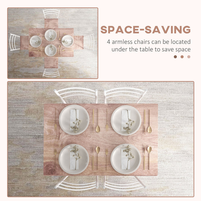 Space-Saving 5-Piece Dining Set - White Table with Steel Frame and 4 Chairs - Ideal for Compact Kitchens and Dining Rooms