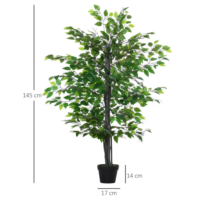 Artificial Banyan Tree 145cm - Lifelike Green Faux Plant with Cement Pot, Indoor/Outdoor Decor - Home & Office Vibrant Greenery Accent
