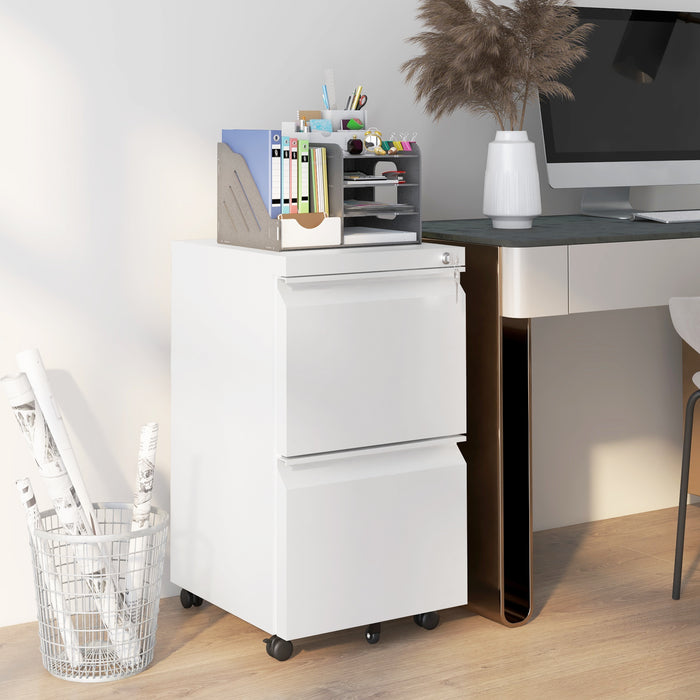 Mobile Steel Filing Cabinet with 2 Lockable Drawers - Adjustable Hanging Bars for Letter, A4, and Legal Files, Easy to Move with Wheels - Secure Office Document Organization
