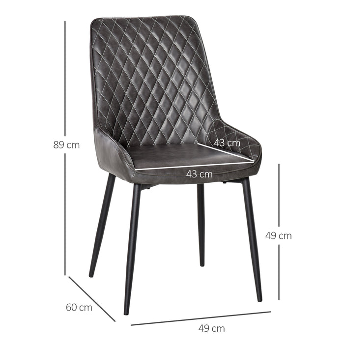 Retro Dining Chair 4-Pack - Grey PU Leather Upholstery with Sturdy Metal Legs - Stylish Side Chairs for Kitchen and Living Room Comfort