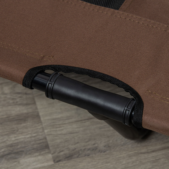 Portable Raised Pet Cot with Breathable Mesh - Cooling Elevated Dog Bed with Non-Slip Rubber Feet - Suitable for Indoor & Outdoor Use in Brown