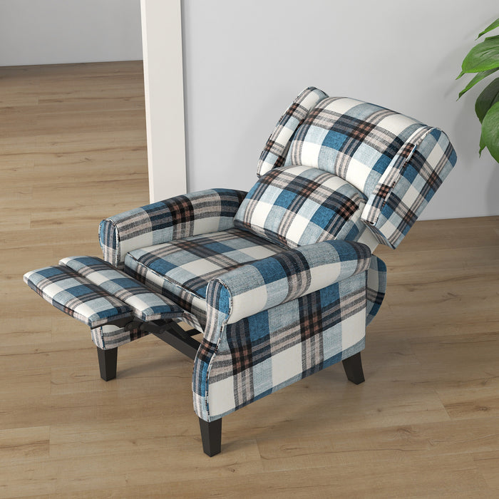 Wingback Recliner - Push-Back Armchair with Extendable Footrest and Wooden Legs for Living Spaces - Comfortable Seating for Bedroom or Living Room Relaxation