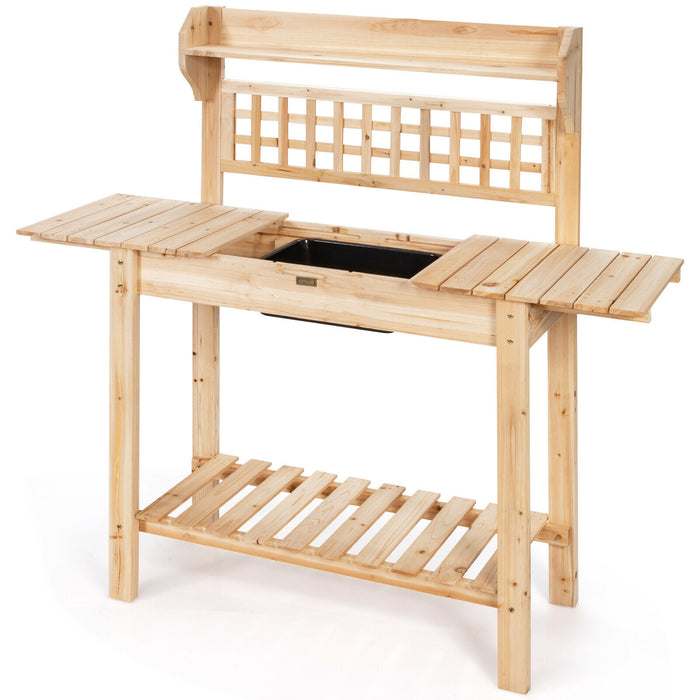 Wooden Garden Bench - Workstation with Removable Bowl and Sliding Tabletop - Perfect Accessory for Gardeners and Outdoor Workspaces