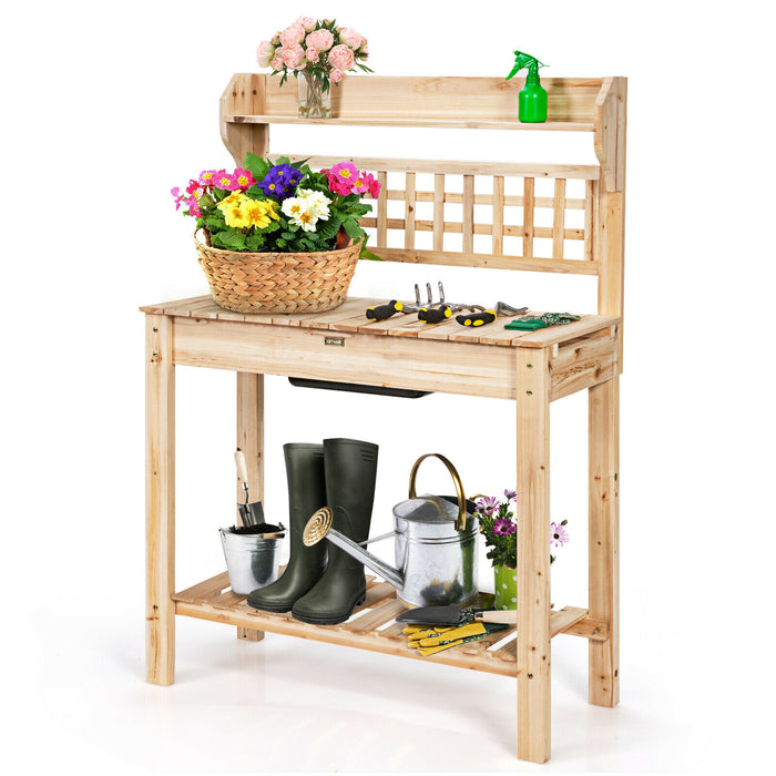 Wooden Garden Bench - Workstation with Removable Bowl and Sliding Tabletop - Perfect Accessory for Gardeners and Outdoor Workspaces
