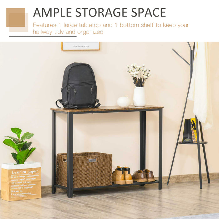 2-Tier Console Table with Mesh Shelf - Rectangular Side/End Table, Adjustable Feet, Brown & Black - Ideal for Living Room, Entryway, Hallway Storage & Display