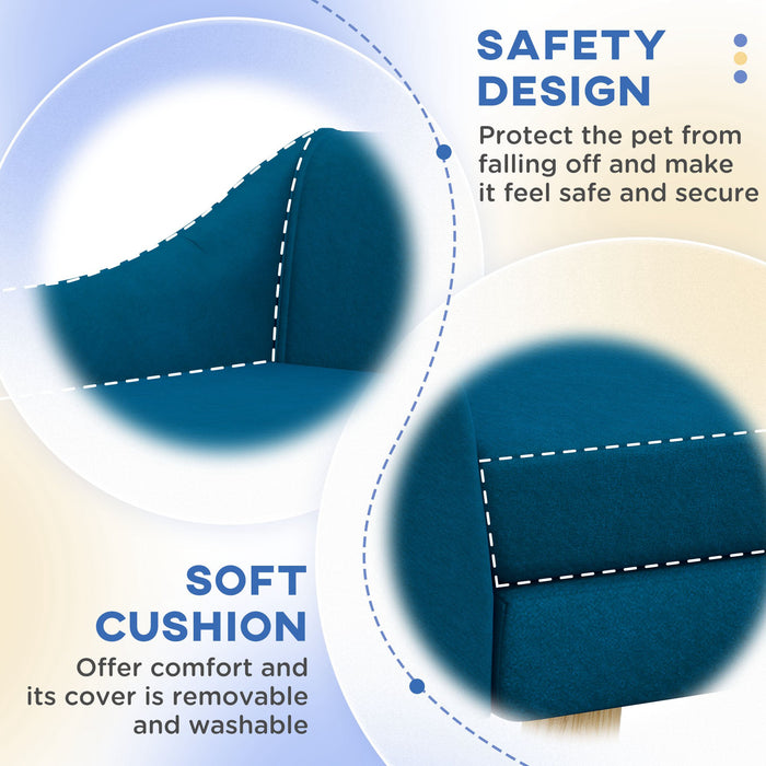 Pet Sofa Bed with Soft Cushion - Durable Dog Couch with Wooden Frame and Removable Cover, Blue - Ideal for Medium to Large Dog Comfort and Relaxation