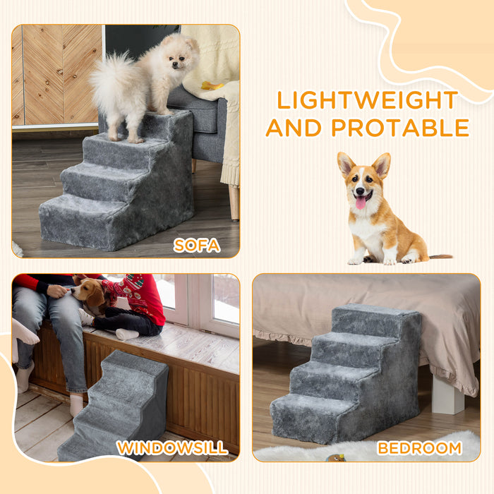 4-Step Dog Stairs with Washable Plush Cover - Ideal for High Beds and Sofas - Pet Access Solutions for Small Dogs and Cats