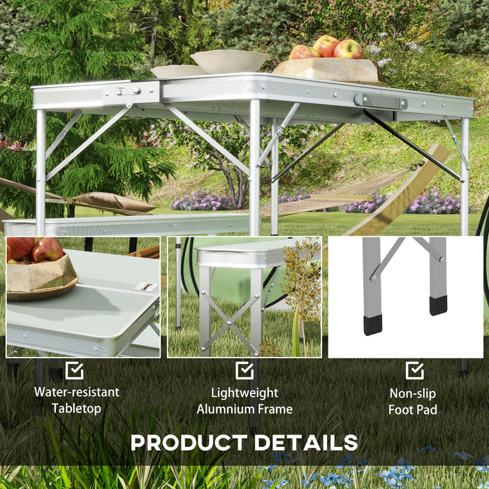 Foldable Aluminium Picnic Table Set - Lightweight Camping Furniture with 2 Benches - Ideal for Outdoor Parties, BBQs, and Garden Gatherings