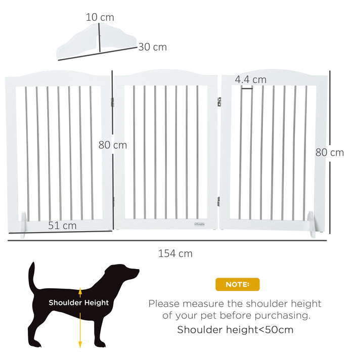 Foldable Wooden Dog Gate with Support Feet - Freestanding Pet Barrier for Doorways, Stairs, Halls - Ideal for Containing Pets Safely in White