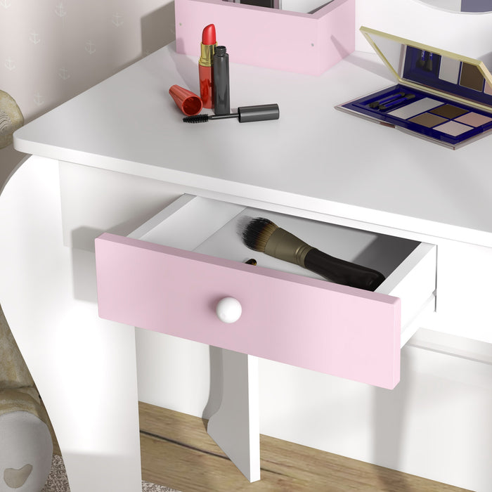 Unicorn-Design Vanity Set for Children - Dressing Table with Mirror and Matching Stool - Perfect for Kids' Bedroom Decor and Playtime