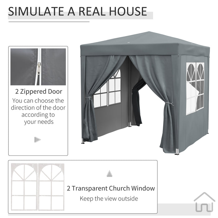 Garden Pop Up Gazebo Marquee - Outdoor Party Tent with Carrying Case, Removable Walls, and Windows, 2m x 2m, Grey - Ideal Shelter for Events and Gatherings