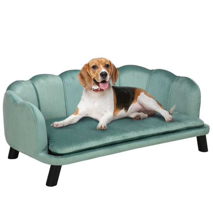 Elevated Canine Lounger - Comfy Dog Sofa with Cushion for Medium to Large Breeds - Stylish Pet Couch Bed with Legs in Green