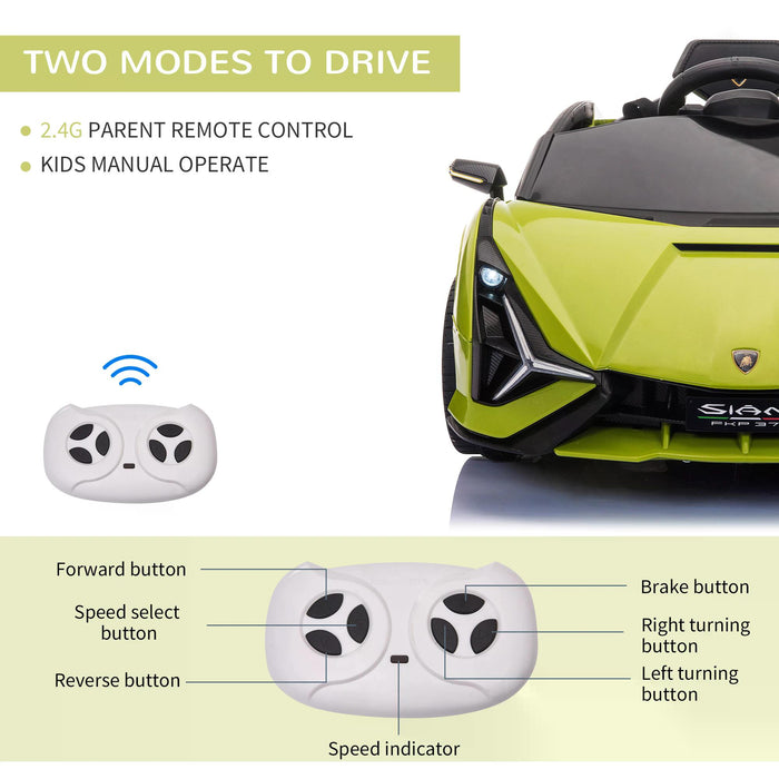 Lamborghini SIAN Electric Ride-On Car for Kids - 12V Battery-Powered Toy with Remote Control, Lights & MP3 Player - Ideal for 3-5 Year Olds, Vibrant Green
