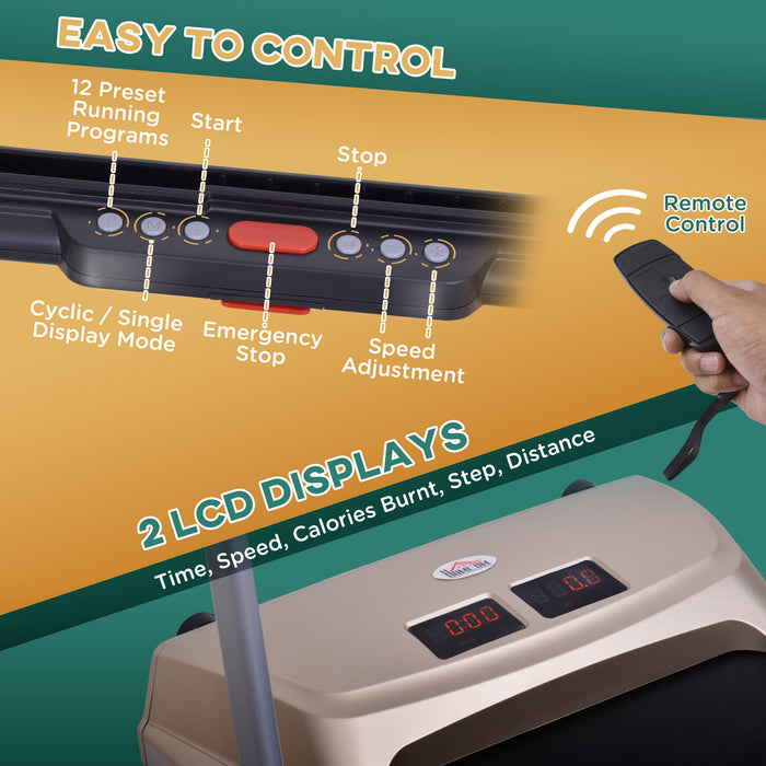 Compact Foldable Electric Treadmill with Wheels - 1-10km/h Speed Range, LCD Display & Device Holder - Convenient Home Fitness with Safety Features
