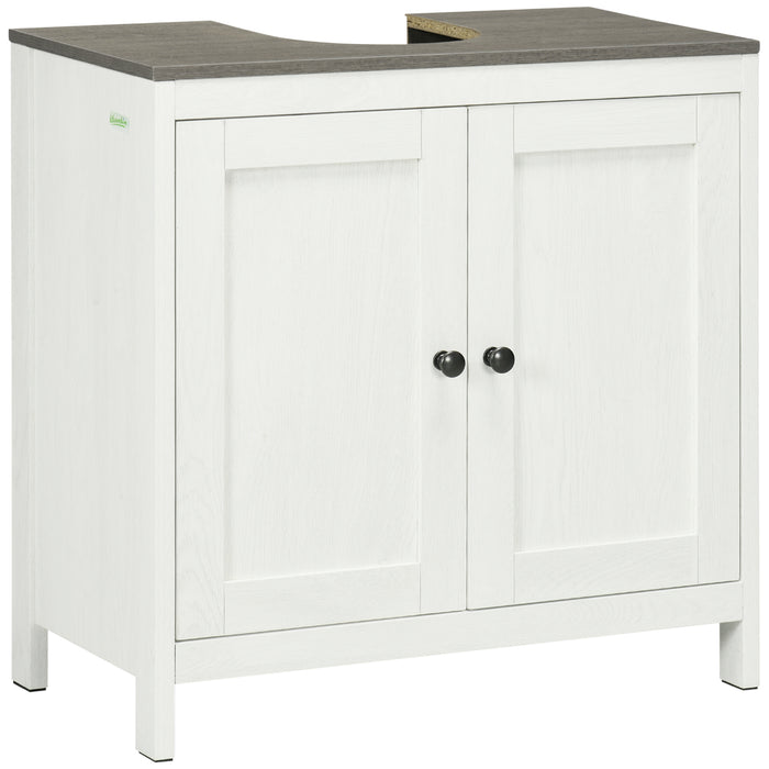Modern Bathroom Sink Cabinet - Freestanding Floor Storage Cupboard with Adjustable Shelf & Double Doors in Antique White - Ideal for Bathroom Organization and Style Enhancement