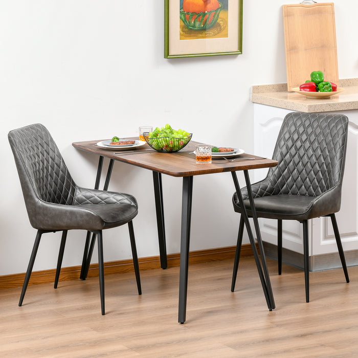 Vintage-Inspired Grey PU Leather Chairs - Set of 2 Upholstered Side Chairs with Metal Legs for Dining & Living Room Areas - Ideal for Home and Small Spaces Comfort Dining