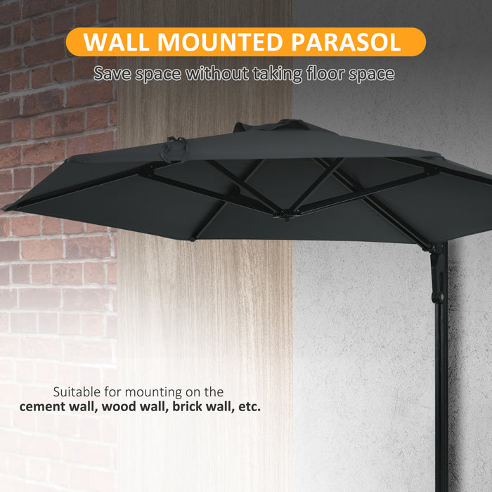 Wall Mounted Parasol with Rotatable Canopy - Easy Push, 180° Adjustable Outdoor Umbrella for Patio - Ideal for Porch, Deck, and Garden Shade, 250cm, Dark Grey
