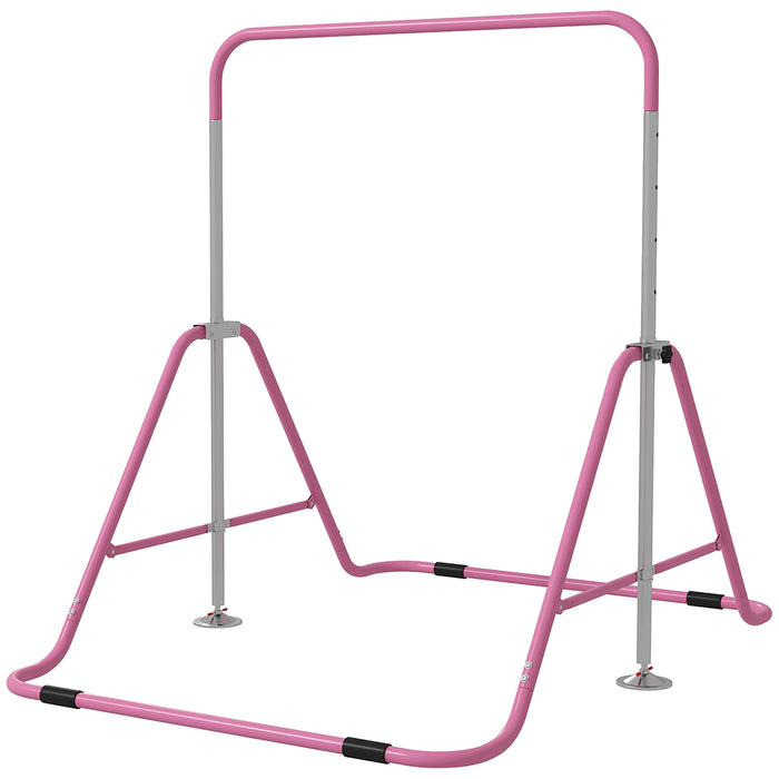 Kids Gymnastics Training Bar - Adjustable Height & Foldable Horizontal Bar in Pink - Perfect for Young Gymnasts Home Practice