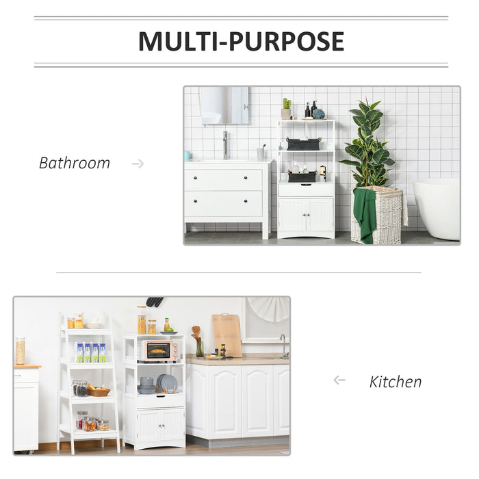 Free Standing Bathroom Floor Cabinet with Storage - Kitchen Cupboard with Shelves, Drawer & Doors in White - Versatile Living Room Organizer Furniture