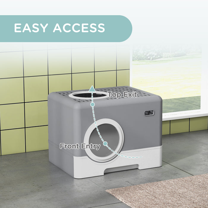 Enclosed Cat Litter Box with Lid - Front Entry, Top Exit, Drawer Tray & Scoop, 52x41x38.5cm - Ideal for Reducing Litter Scatter & Odor Control