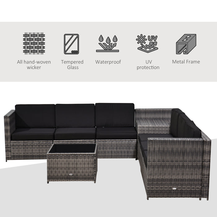 6-Seater Rattan Sofa Set - Outdoor Patio Furniture with Table and Cushions, 8 Pieces - Ideal for Garden Seating and Dining