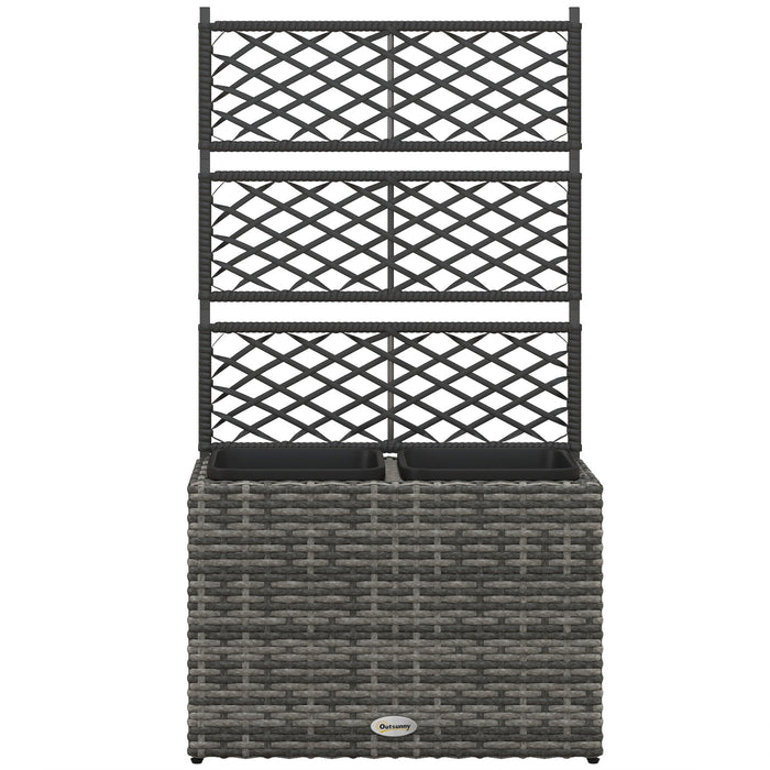 Garden Rattan Planter with Trellis - 22L Capacity Mixed Grey PE Rattan Free Standing Raised Flower Bed with Dual Plant Boxes - Ideal for Climbing Plants and Outdoor Decoration