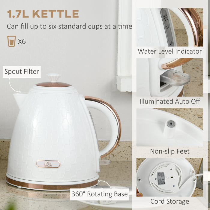 3000W Quick Boiling 1.7L Kettle with Auto Shut-Off - 2-Slice Toaster with Adjustable Browning Controls - Ideal Kitchen Combo for Home Breakfast Preparation