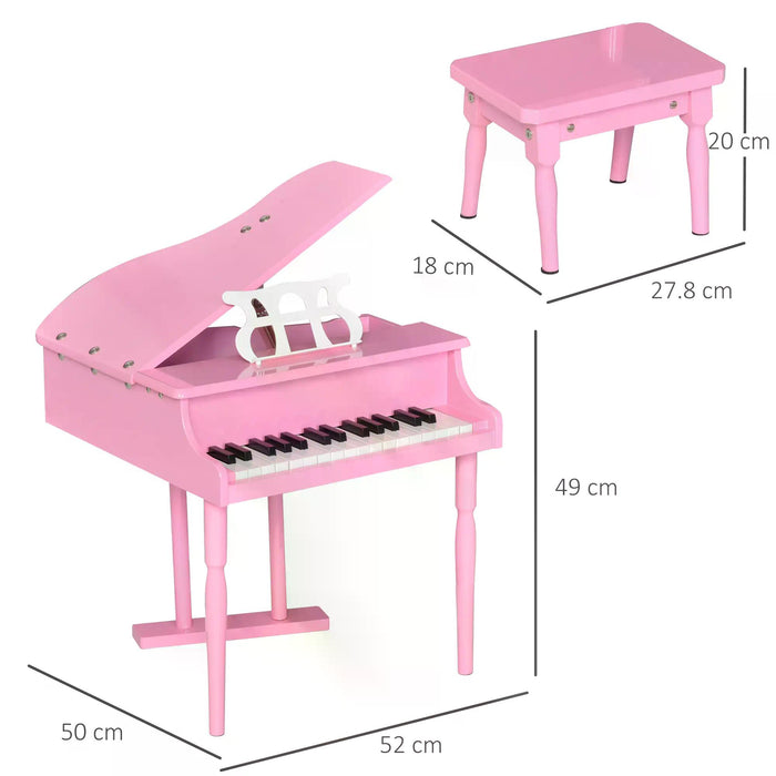 Kids' 30-Key Grand Piano Playset with Bench - Miniature Musical Instrument Toy with Music Stand - Ideal for Aspiring Young Musicians and Perfect Gift for Children in Pink