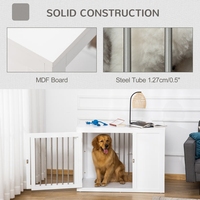 Indoor Wooden Dog Crate Furniture - Stylish End Table Pet Kennel with Double Door Design and Secure Locks - Elegant Decor for Home, Suitable for Medium & Large Dogs, in White