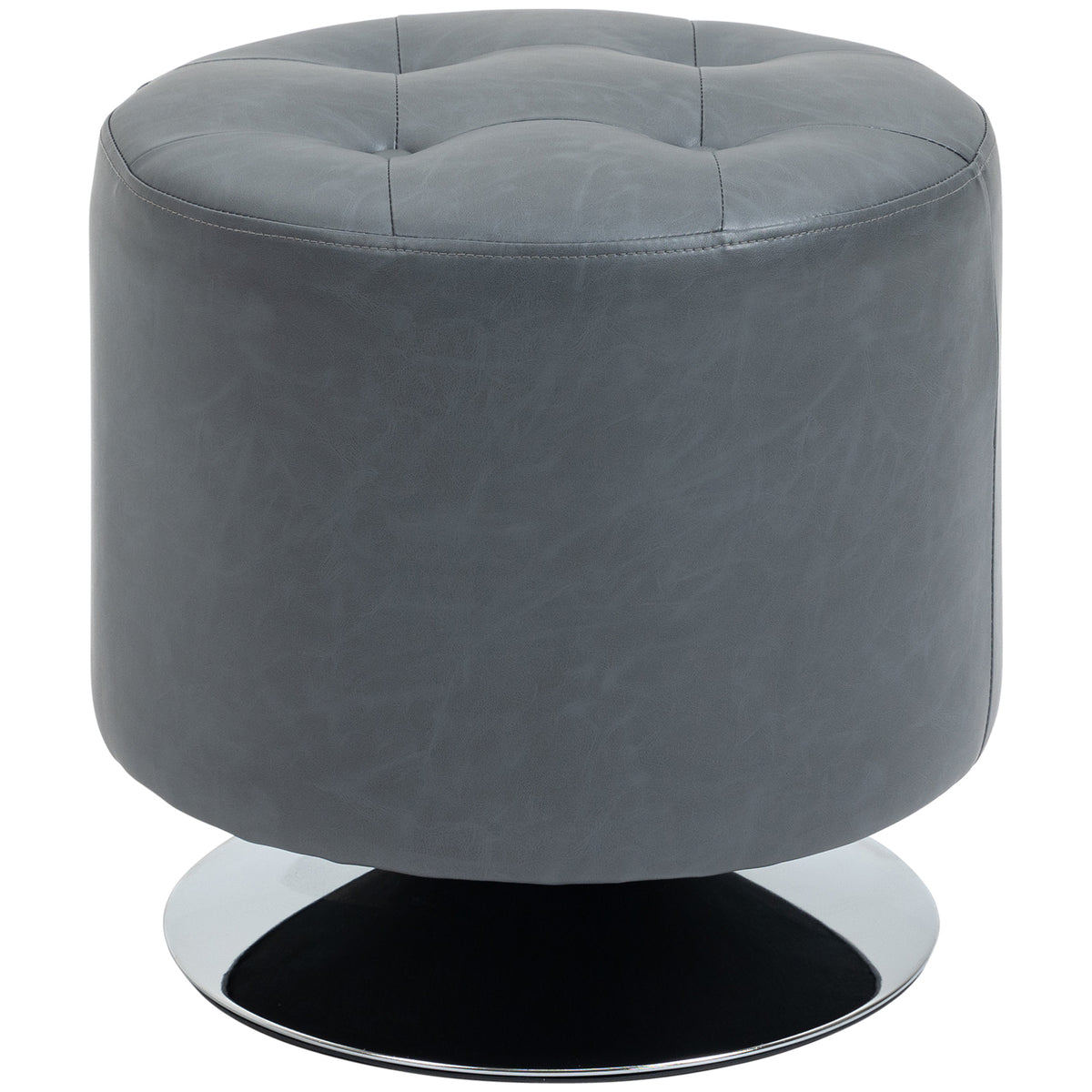 Rotating Grey PU Ottoman - 360° Swivel Footrest with Thick Sponge Padding & Sturdy Steel Base - Comfortable Seating Solution for Home or Office