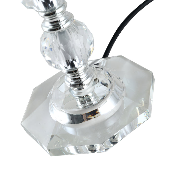 Crystallite Elegance - Glass Table Lamp with Fabric Shade, Reflective Base - Stylish Bedroom Lighting Solution for Elegant Home Decor