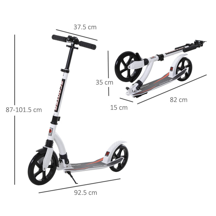 Adjustable Height Teen & Adult Kick Scooter - Foldable Aluminum Frame with Shock Absorbing Mechanism - Ideal Ride-On Toy for Ages 14+, White